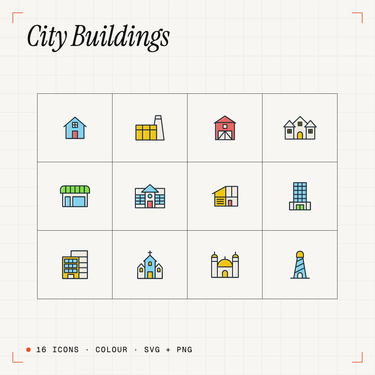 City Buildings Colour Icons