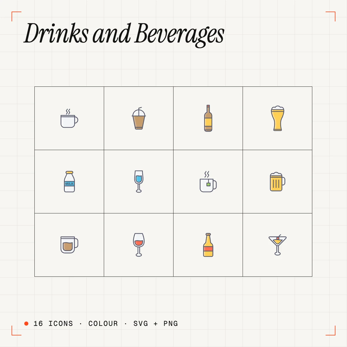 Drinks and Beverages Colour Icons