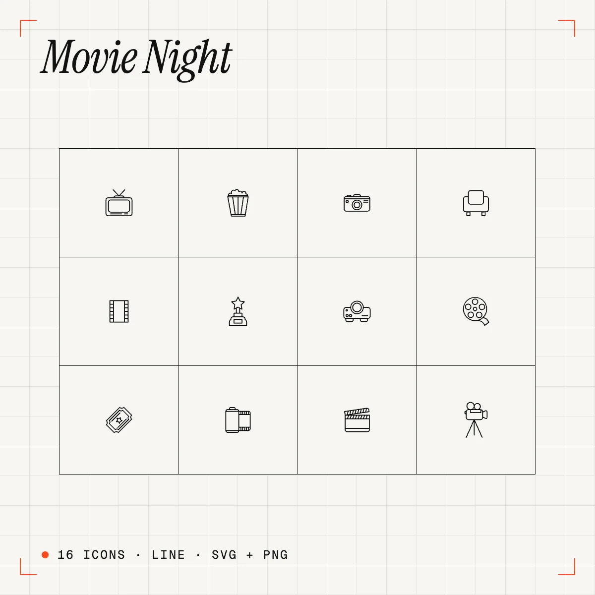 Movie Night Line Icons