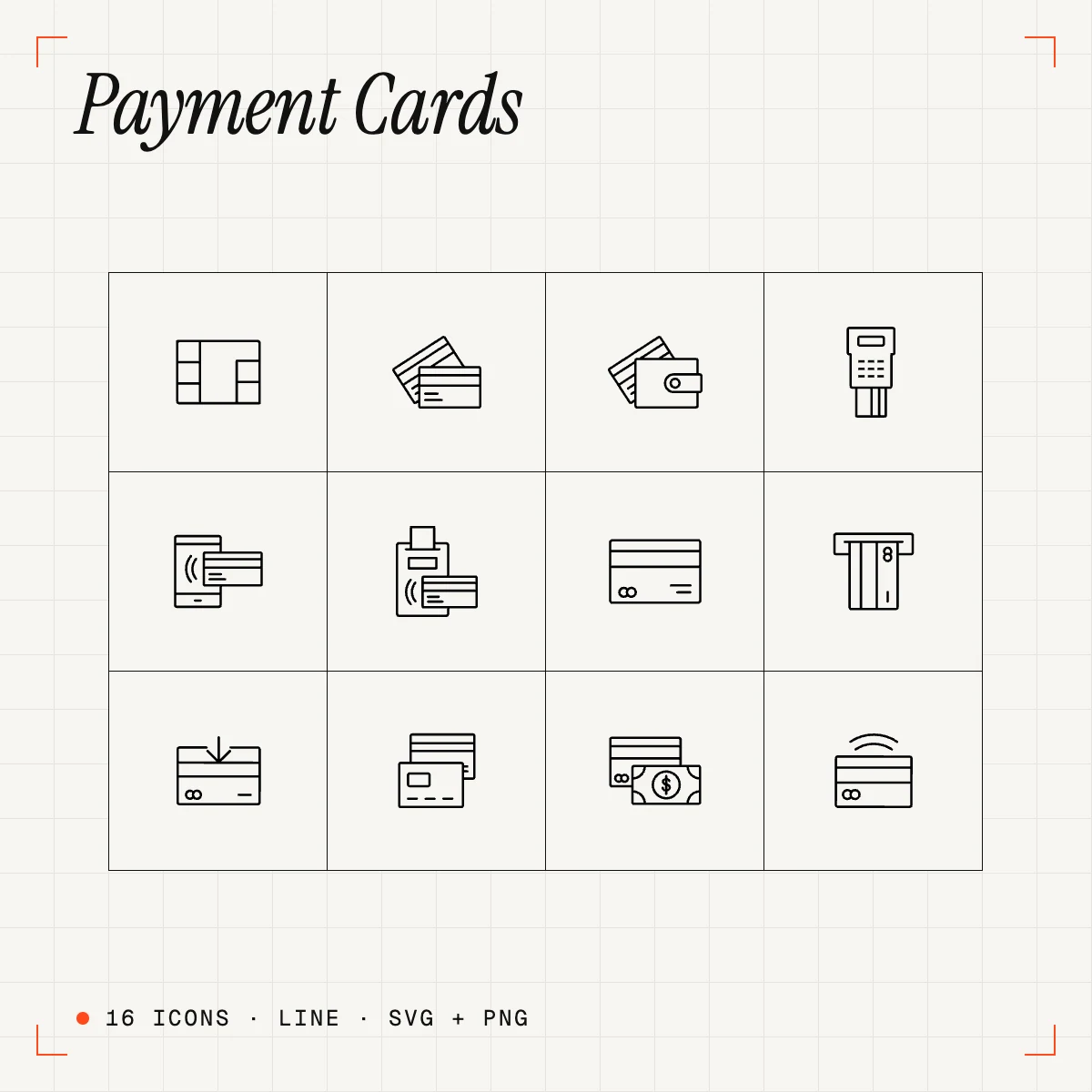 Payment Cards Line Icons