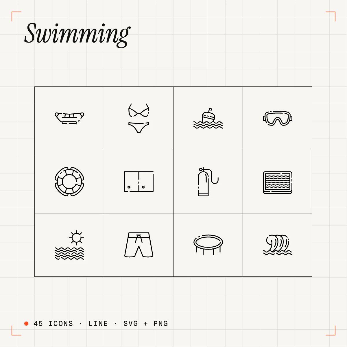 Swimming Line Icons