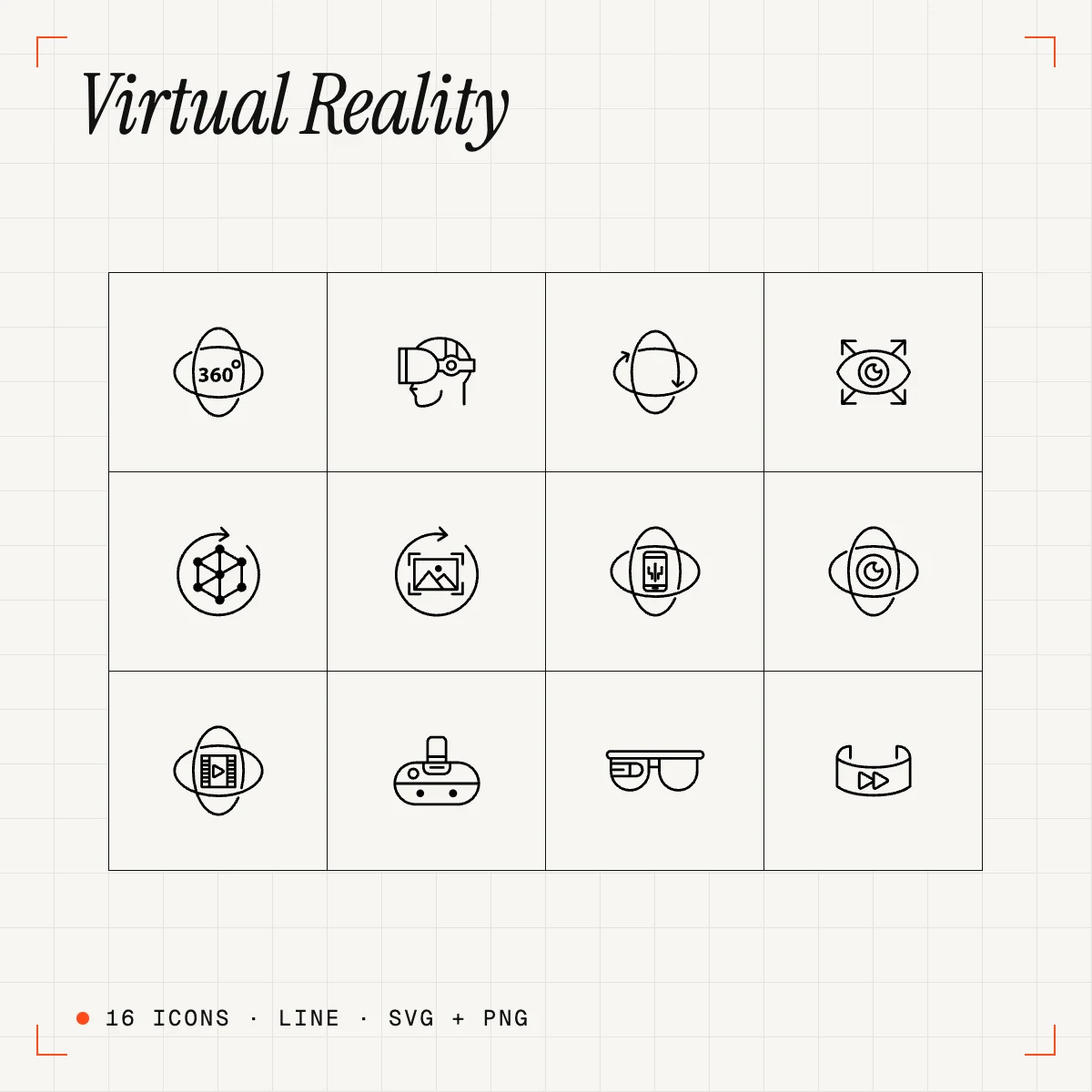 Virtual Reality Line Icons